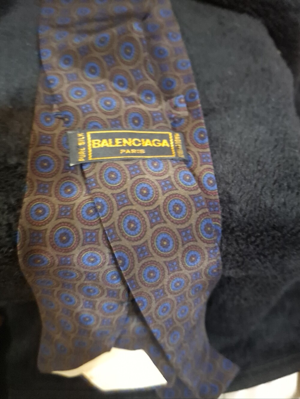 Balenciaga Brown and Blue Circular Pattern Silk Tie